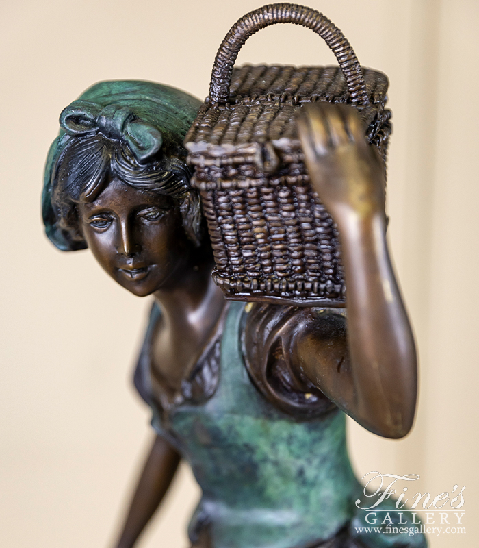Search Result For Bronze Statues  - Young Girl Carrying Basket Bronze Statue - BS-215